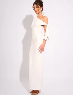Online Knot Detail Asymmetric One Shoulder Luxe Slinky Maxi Dress Dresses