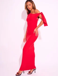 Clearance Knot Detail Asymmetric One Shoulder Luxe Slinky Maxi Dress Dresses