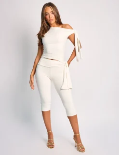 Clearance Knot Detail Asymmetric One Shoulder Luxe Slinky Top Back In Stock | Co-ords