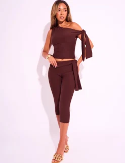 New Knot Detail Asymmetric One Shoulder Luxe Slinky Top Back In Stock | Co-ords