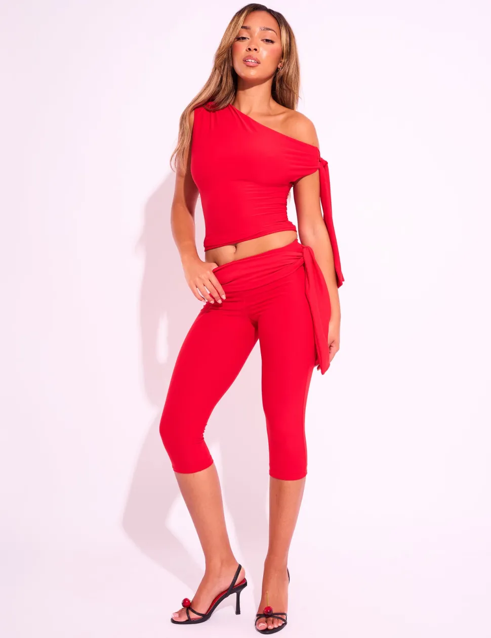 Store Knot Detail Asymmetric One Shoulder Luxe Slinky Top Back In Stock | Co-ords