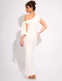 Online Knot Detail Asymmetric One Shoulder Luxe Slinky Maxi Dress Dresses