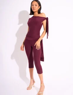 Outlet Knot Detail Asymmetric One Shoulder Luxe Slinky Top Co-ords | Tops