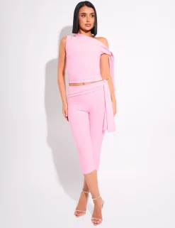 Store Knot Detail Asymmetric One Shoulder Luxe Slinky Top Co-ords | Tops