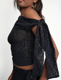 Cheap Knot Detail Asymmetric One Shoulder Leopard Devore Top Sculpt & Leisure | Kaiia The Label