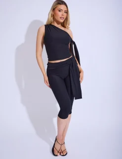 Hot Knot Detail Asymmetric One Shoulder Luxe Slinky Top Back In Stock | Co-ords