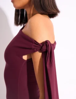 Outlet Knot Detail Asymmetric One Shoulder Luxe Slinky Top Co-ords | Tops