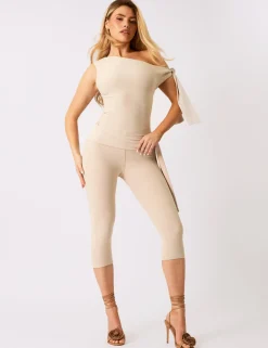 Best Knot Detail Asymmetric One Shoulder Luxe Slinky Top Co-ords | Tops