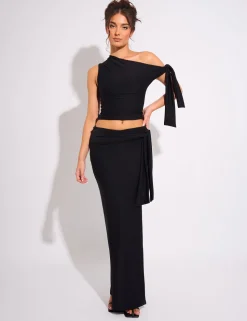 Cheap Knot Detail Luxe Slinky Maxi Skirt Skirts