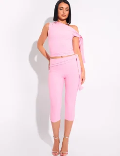 Fashion Knot Detail Tie Side Luxe Slinky Capri Pants Co-ords | Trousers