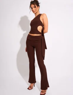 Cheap Knot Detail Tie Side Luxe Slinky Trousers Joggers & Leggings | Joggers & Leggings