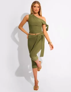 Cheap Knot Detail Tie Side Luxe Slinky Capri Pants Back In Stock | Joggers & Leggings