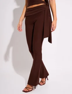 Cheap Knot Detail Tie Side Luxe Slinky Trousers Joggers & Leggings | Joggers & Leggings
