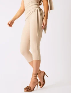 Sale Knot Detail Tie Side Luxe Slinky Capri Pants Joggers & Leggings | Joggers & Leggings