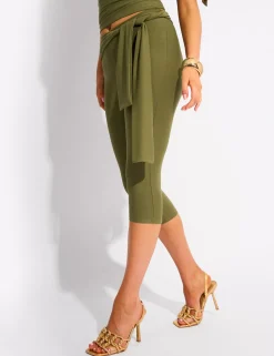 Cheap Knot Detail Tie Side Luxe Slinky Capri Pants Back In Stock | Joggers & Leggings