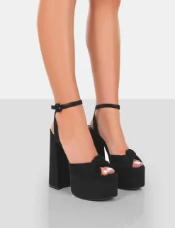 Best Sale Knot On Faux Suede Knotted Platform High Heeled Sandals 6" Heels | Block Heels
