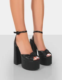Clearance Knot On Pu Knotted Platform High Heeled Sandals 6" Heels | Block Heels