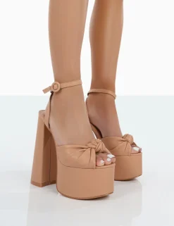 Online Knot On Pu Knotted Platform High Heeled Sandals 6" Heels | Block Heels