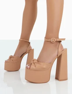 Online Knot On Pu Knotted Platform High Heeled Sandals 6