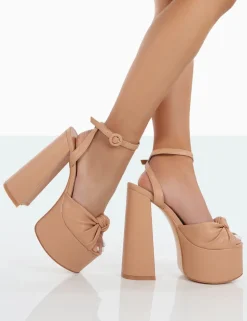 Online Knot On Pu Knotted Platform High Heeled Sandals 6