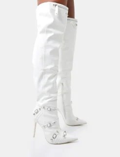 Discount Kodak Croc Pointed Toe Zip Detail Over The Knee Boots Heeled Boots | Over The Knee Boots