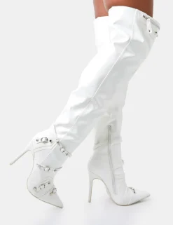 Discount Kodak Croc Pointed Toe Zip Detail Over The Knee Boots Heeled Boots | Over The Knee Boots