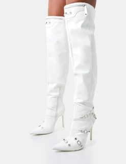 Discount Kodak Croc Pointed Toe Zip Detail Over The Knee Boots Heeled Boots | Over The Knee Boots