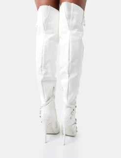 Discount Kodak Croc Pointed Toe Zip Detail Over The Knee Boots Heeled Boots | Over The Knee Boots
