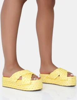 Clearance Kos Raffia Cross Over Strap Slip On Flatform Sandals Flats