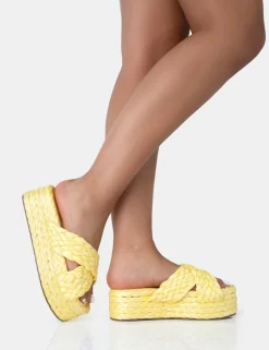 Clearance Kos Raffia Cross Over Strap Slip On Flatform Sandals Flats