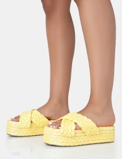 Clearance Kos Raffia Cross Over Strap Slip On Flatform Sandals Flats