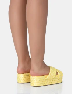 Clearance Kos Raffia Cross Over Strap Slip On Flatform Sandals Flats