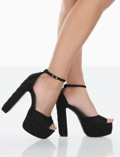 Discount Kylie Padded Nylon High Heel Peep Toe Platform Block Heels Platform Heels