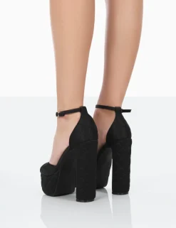 Discount Kylie Padded Nylon High Heel Peep Toe Platform Block Heels Platform Heels