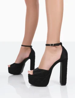 Discount Kylie Padded Nylon High Heel Peep Toe Platform Block Heels Platform Heels