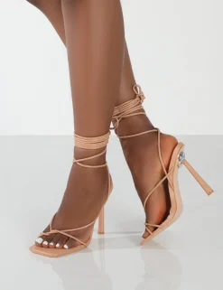 Discount Lacey PU Square Toe Strappy Lace Up Stiletto Heels Back In Stock | 5