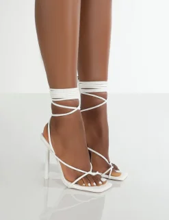 Sale Lacey Square Toe Strappy Lace Up Stiletto Heels Back In Stock | 4" Heels