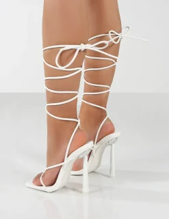 Sale Lacey Square Toe Strappy Lace Up Stiletto Heels Back In Stock | 4" Heels
