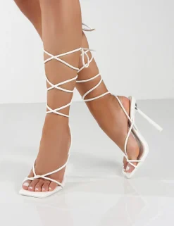 Sale Lacey Square Toe Strappy Lace Up Stiletto Heels Back In Stock | 4