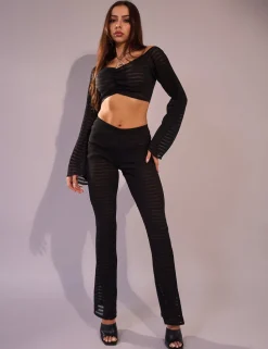Fashion Laddered Mesh Straight Leg V Waist Pants Co-ords | Trousers