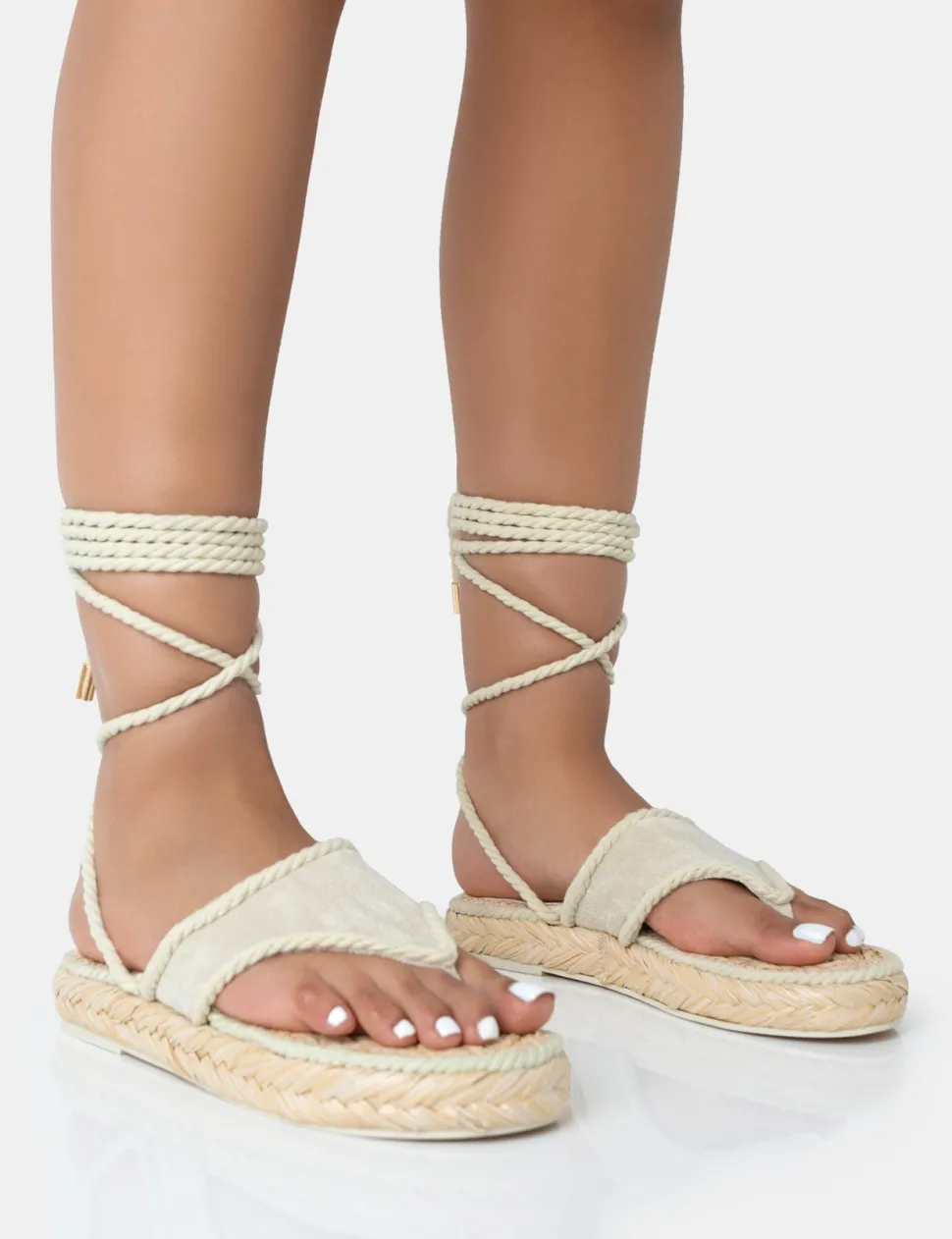 Clearance Laguna Beach Cream Towelling Flip Flop Raffia Sandals Flats