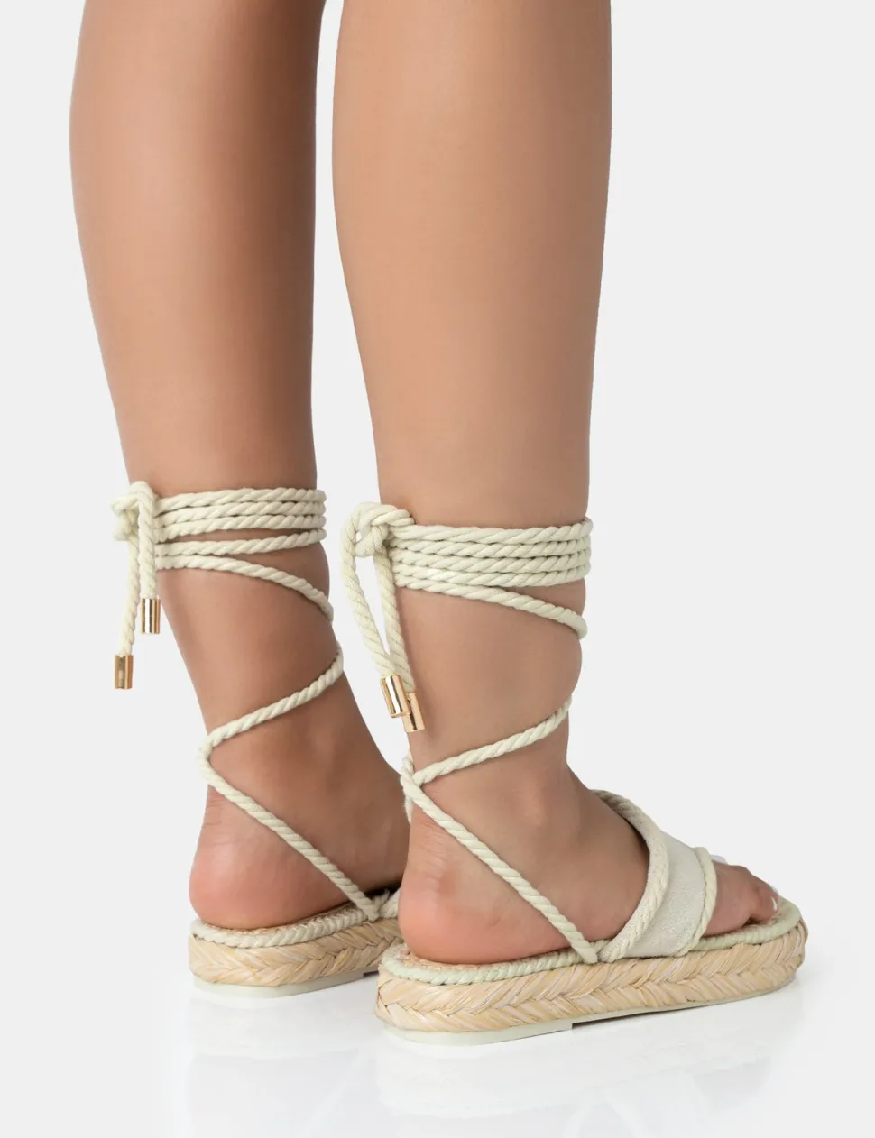 Clearance Laguna Beach Cream Towelling Flip Flop Raffia Sandals Flats