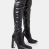 Cheap Lasta Pu Rounded Square Toe Block Heeled Over The Knee Boots Heeled Boots | Over The Knee Boots