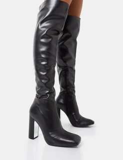 Cheap Lasta Pu Rounded Square Toe Block Heeled Over The Knee Boots Heeled Boots | Over The Knee Boots