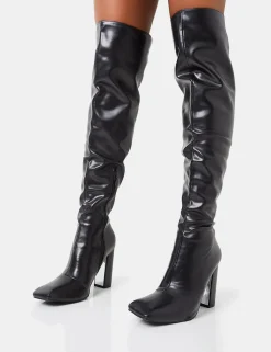 Cheap Lasta Pu Rounded Square Toe Block Heeled Over The Knee Boots Heeled Boots | Over The Knee Boots