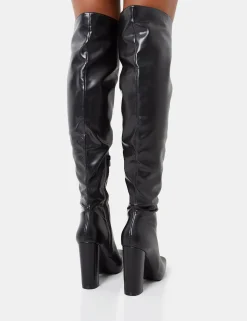 Cheap Lasta Pu Rounded Square Toe Block Heeled Over The Knee Boots Heeled Boots | Over The Knee Boots