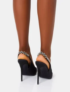 Best Sale Leanna Satin Diamante Slingback Court Stiletto Heel Court Heels | Diamante Heels