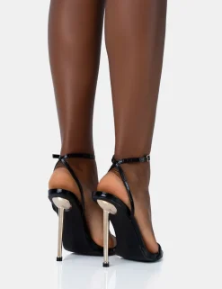 Hot Legacy Patent Croc Barely There Pointed Toe Gold Stiletto Heels Back In Stock | Barely There Heels