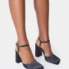 Cheap Leighton Satin Slant Toe Block Heels Square Toe Heels | Block Heels