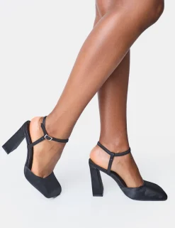 Cheap Leighton Satin Slant Toe Block Heels Square Toe Heels | Block Heels